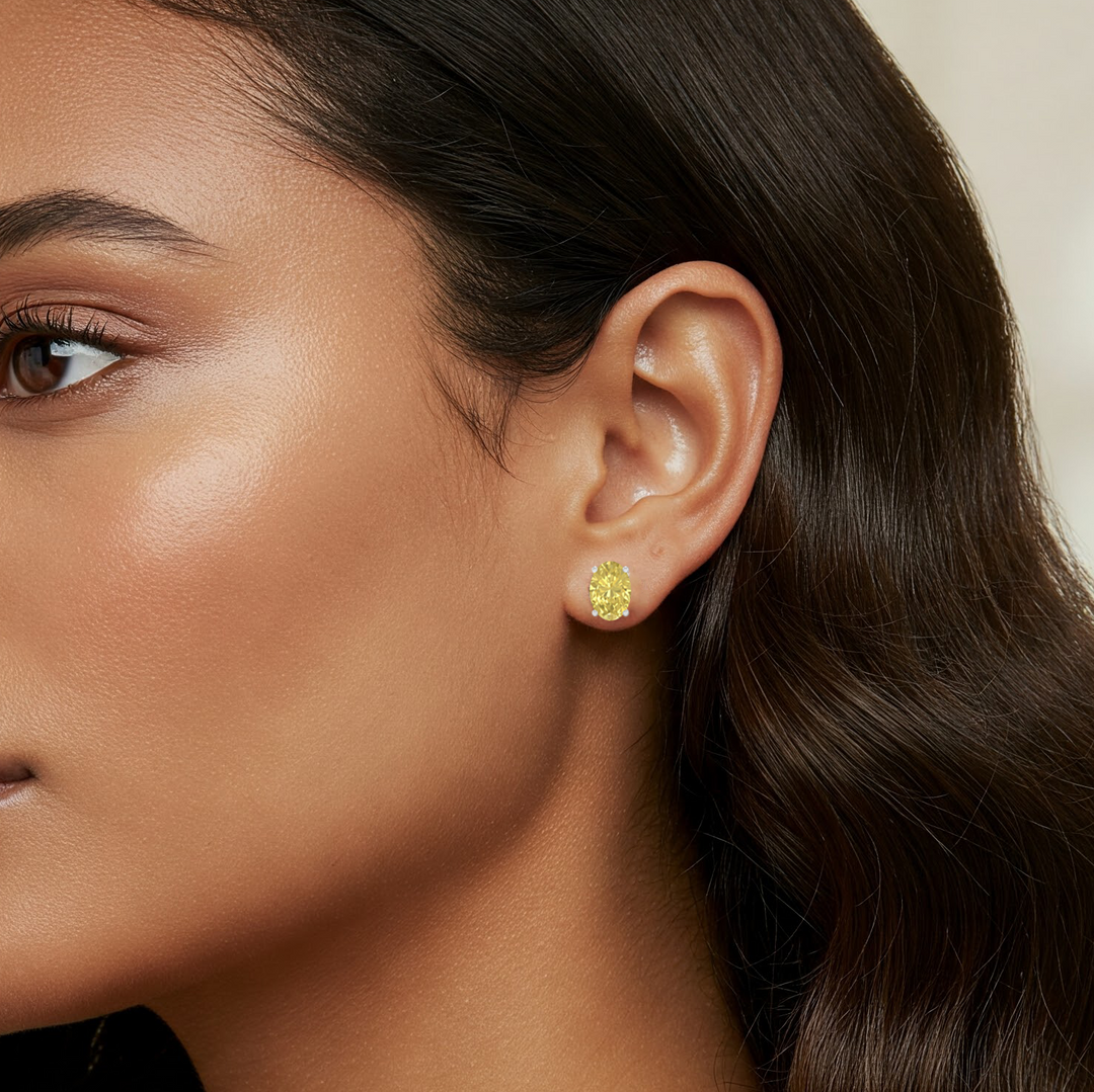 Fancy Yellow Oval Cut Lab Grown Diamond Studs lifestyle