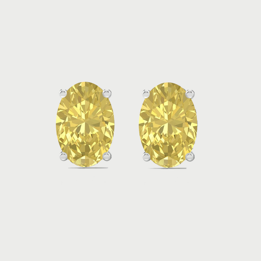 Fancy Yellow Oval Cut Lab Grown Diamond Studs WG