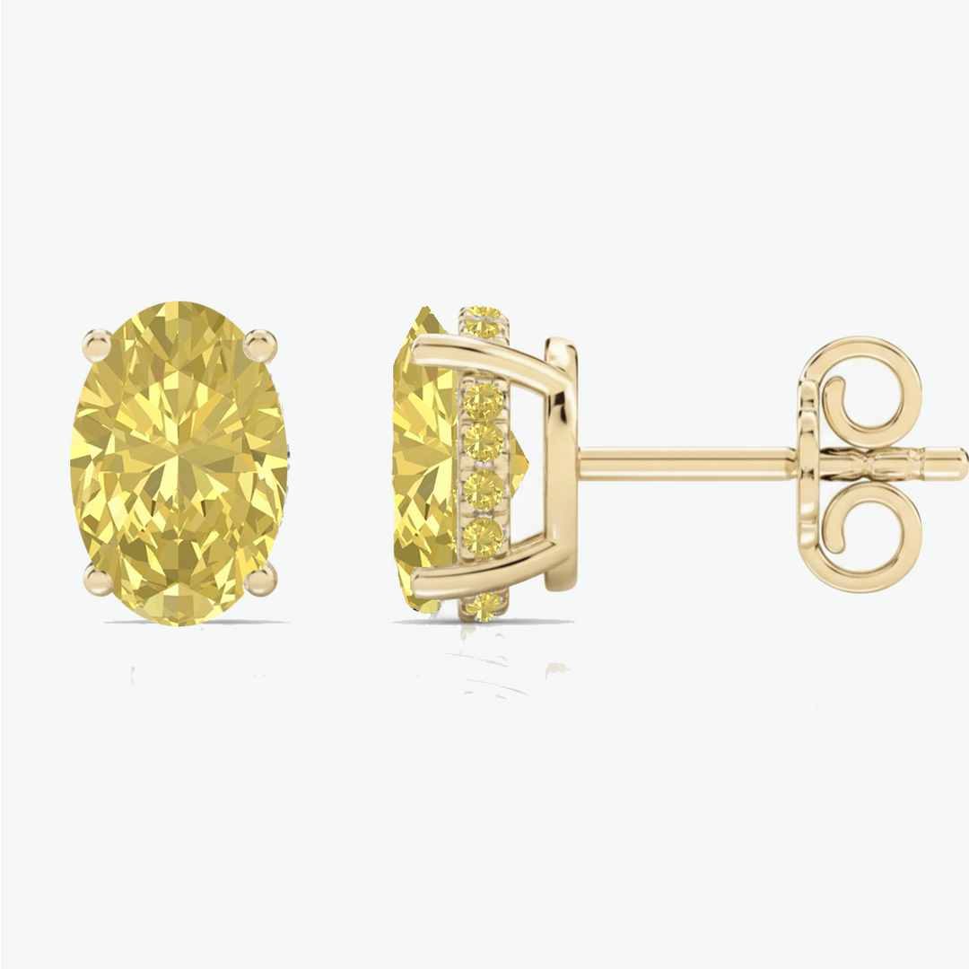 Fancy Yellow Oval Cut Lab Grown Diamond Studs YG 2