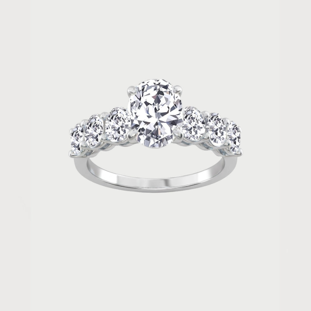 Oval Lab-Grown Diamond Engagement Ring with Oval Cut Sidestones
