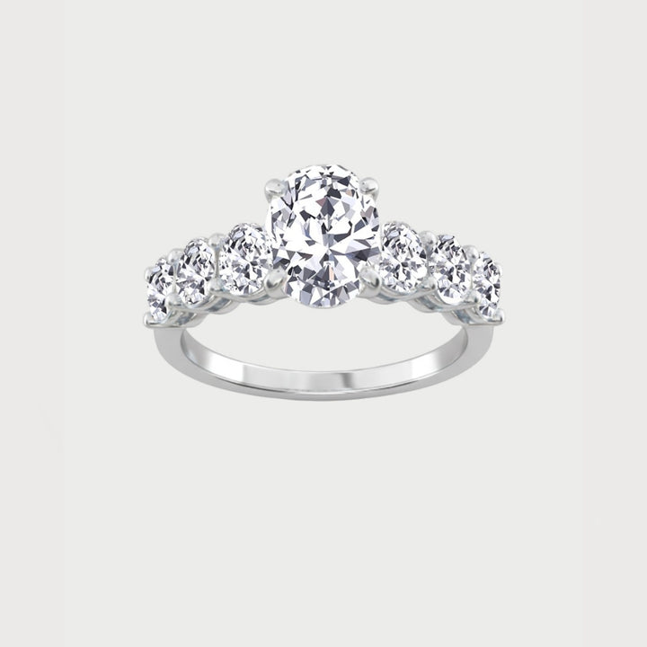 Oval Lab-Grown Diamond Engagement Ring with Oval Cut Sidestones