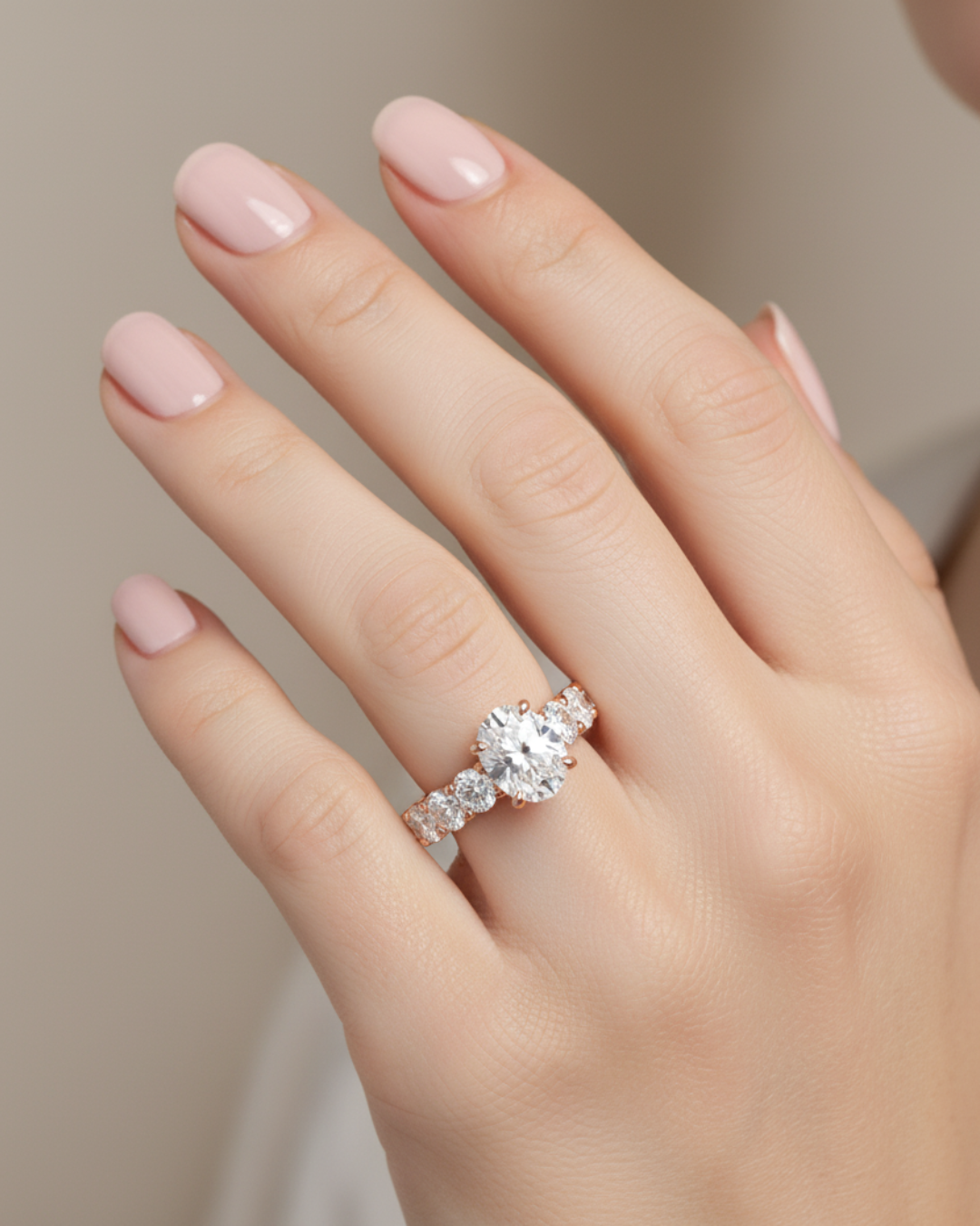 Oval Lab-Grown Diamond Engagement Ring with Oval Cut Sidestones Rose