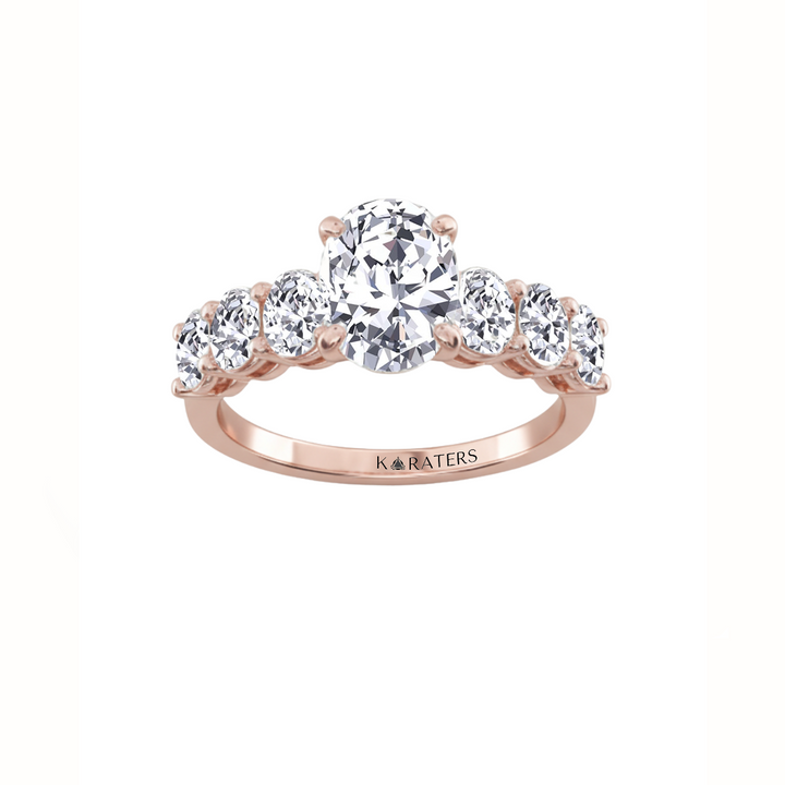 Oval Lab-Grown Diamond Engagement Ring with Oval Cut Sidestones