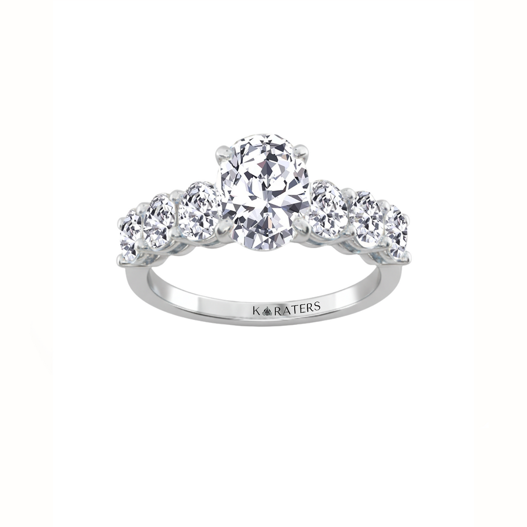 Oval Lab-Grown Diamond Engagement Ring with Oval Cut Sidestones