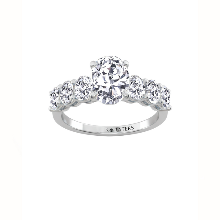 Oval Lab-Grown Diamond Engagement Ring with Oval Cut Sidestones