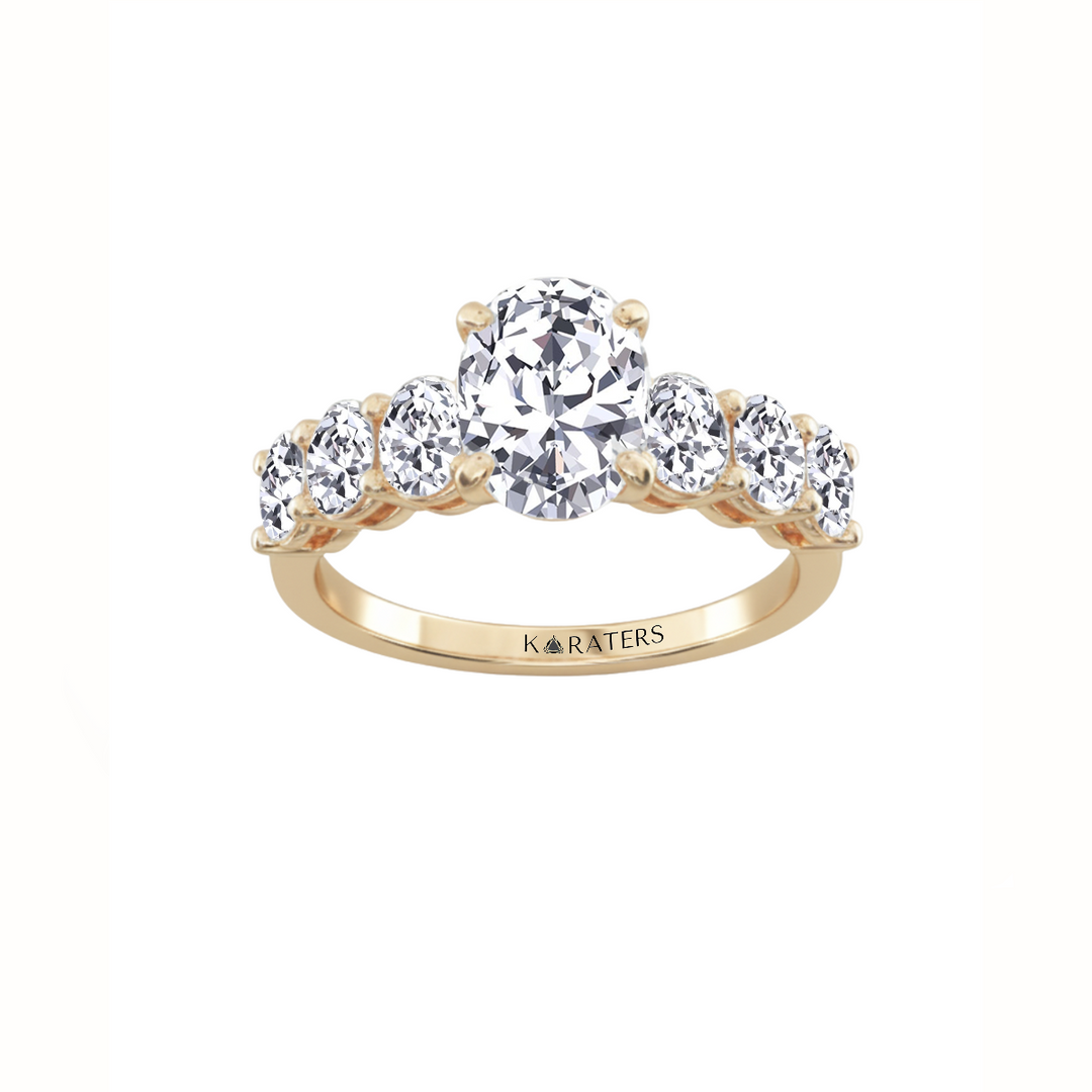 Oval Lab-Grown Diamond Engagement Ring with Oval Cut Sidestones