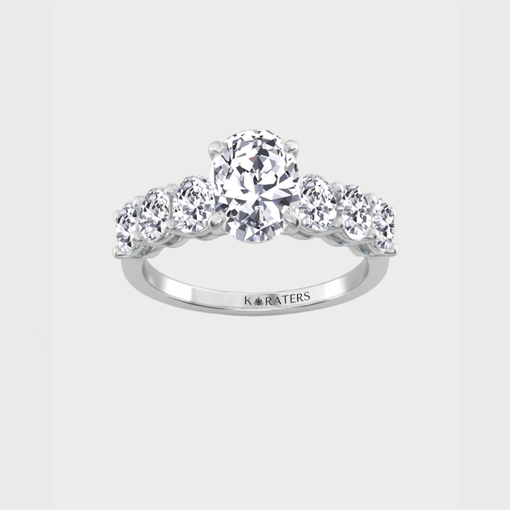 Oval Lab-Grown Diamond Engagement Ring with Oval Cut Sidestones