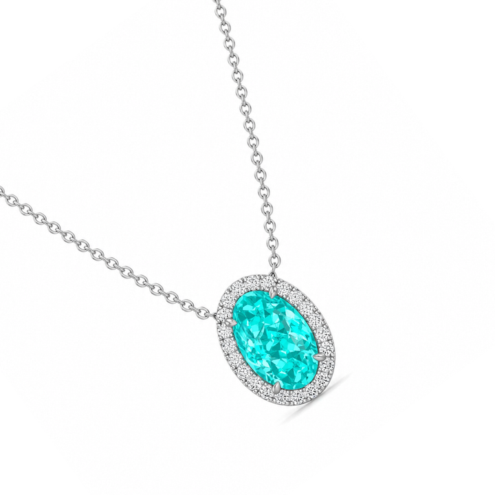 Oval Shape Halo Paraiba Tourmaline Lab Grown Diamond Pendant white 2