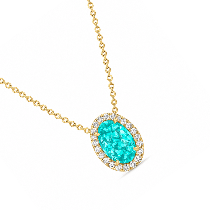 Oval Shape Halo Paraiba Tourmaline Lab Grown Diamond Pendant Yellow 2