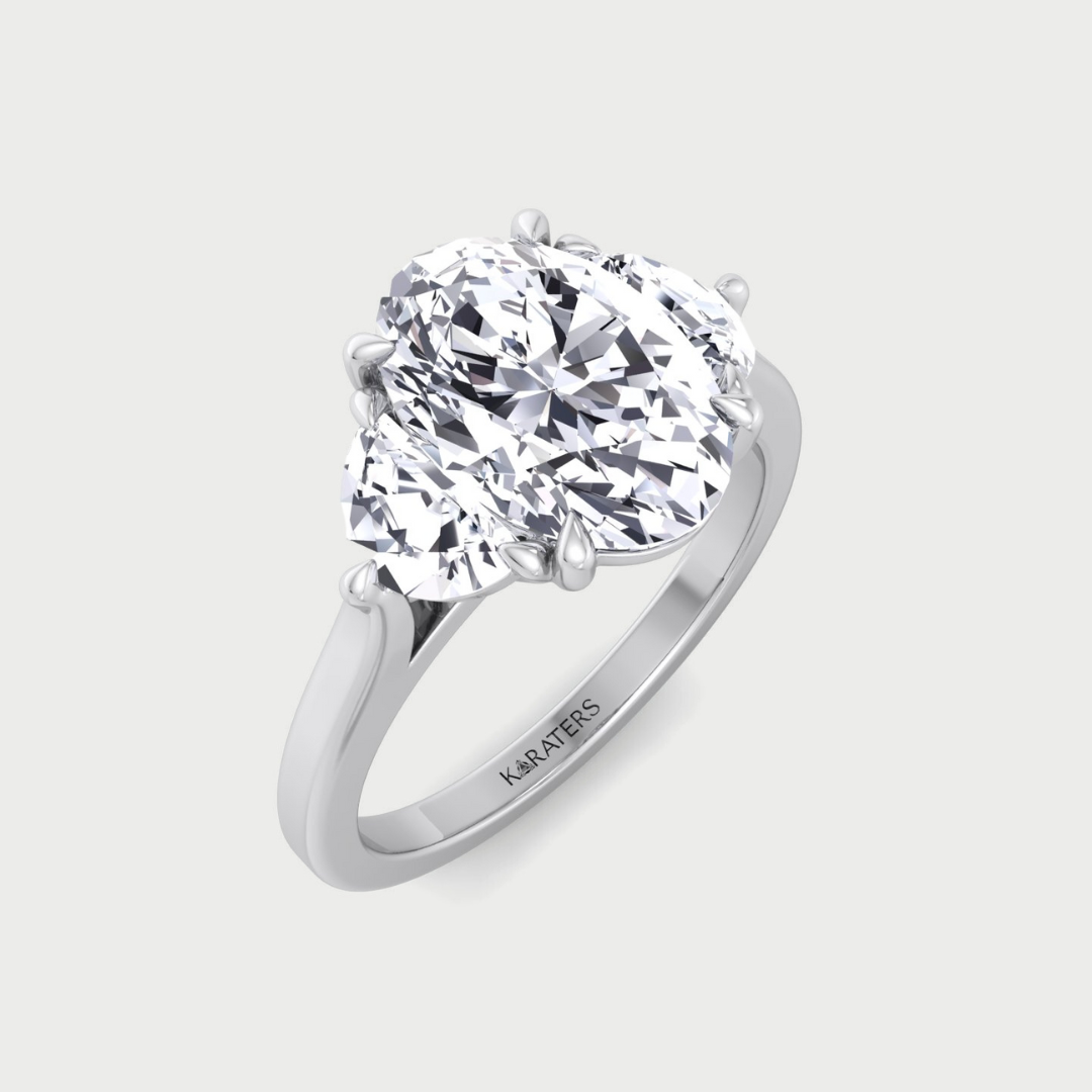 Oval Shape Lab Grown Diamond Engagement Ring with Half Moon Sidestones