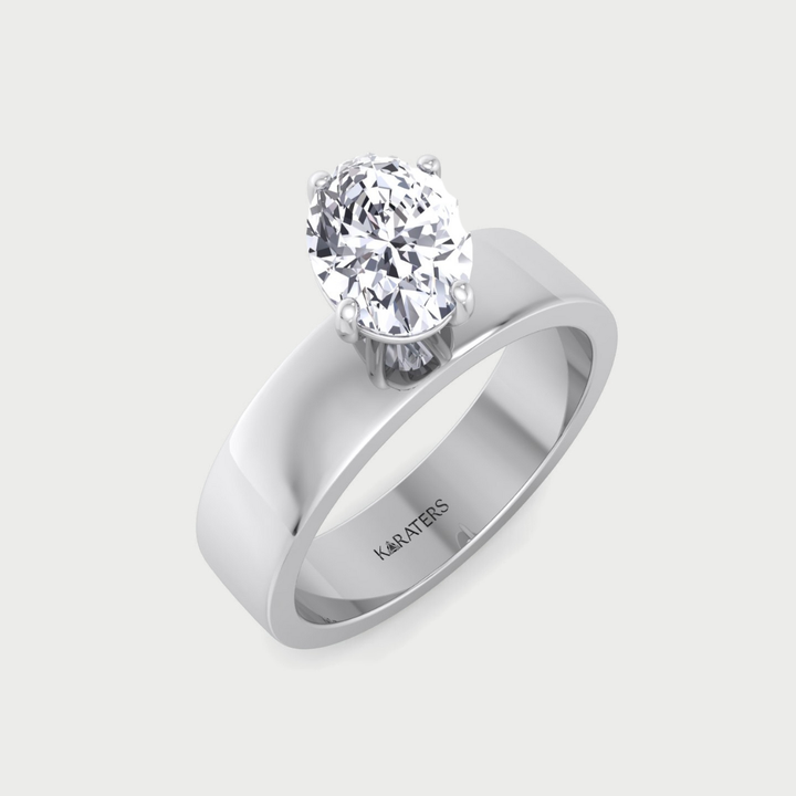 Oval Shape Lab Grown Diamond Engagement Ring with Wide Band