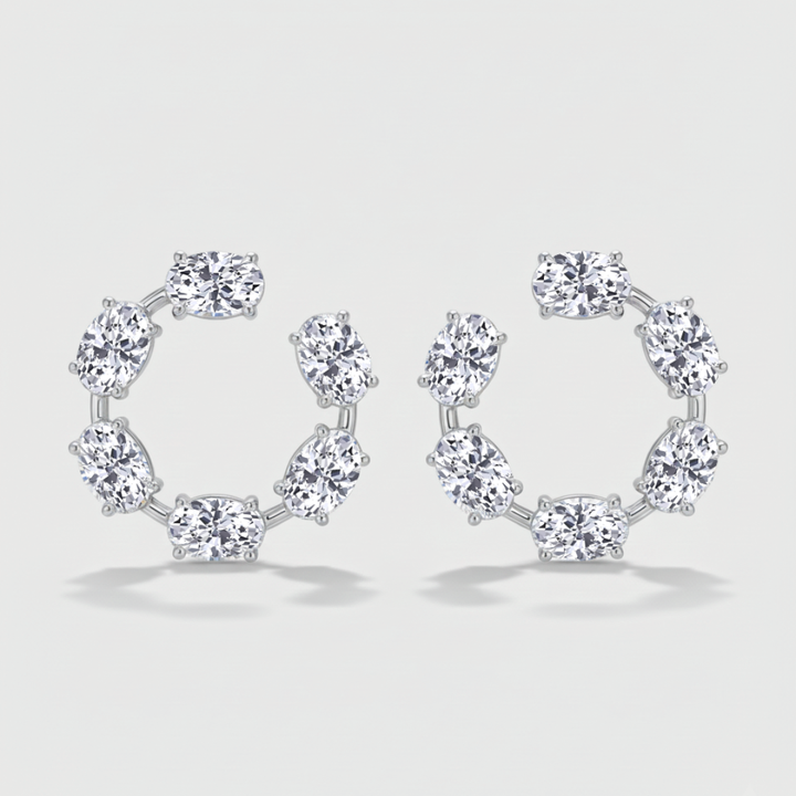 Oval Shape Lab Grown Diamond Open Hoop Swirl Earrings
