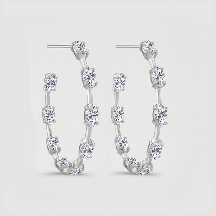 Oval Shape Lab Grown Diamond Station Hoop Earrings