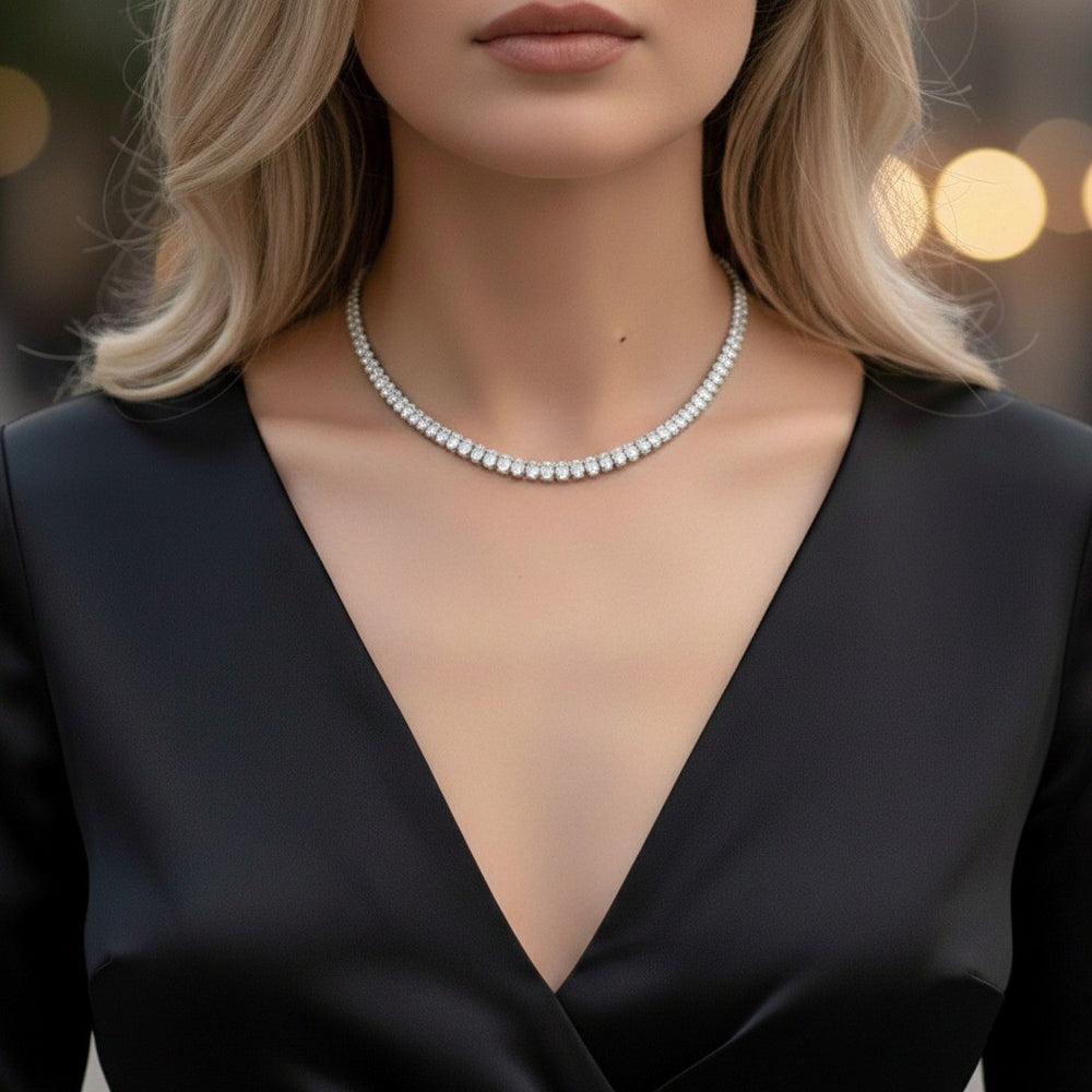 White Oval Shape Lab Grown Diamond Tennis Necklace