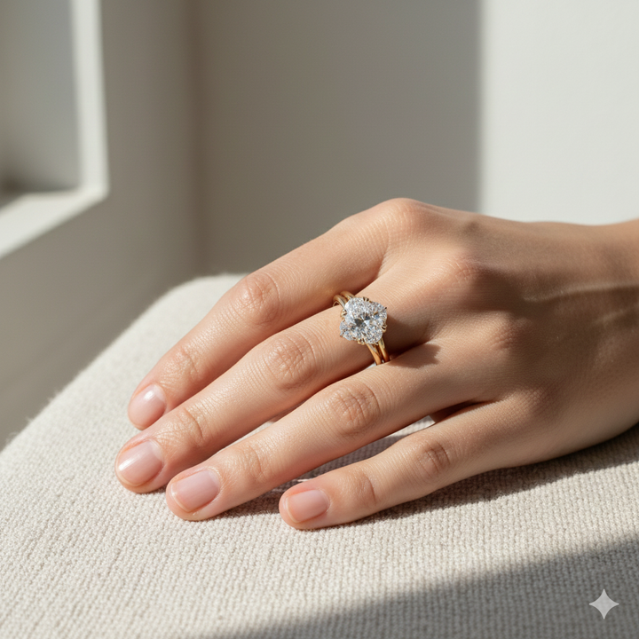 Yellow Gold Oval Cut wih Side Stone lifestyle