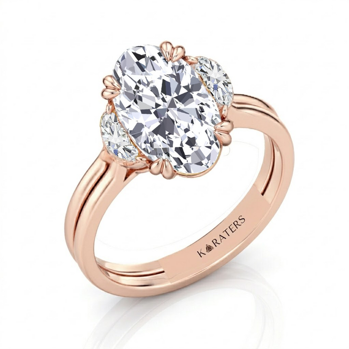 Oval Cut Lab Grown Diamond Engagement Ring with Side Stones