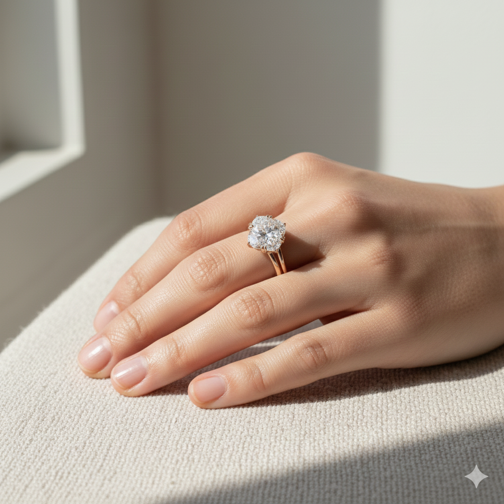 Yellow Gold Oval Cut wih Side Stone lifestyle
