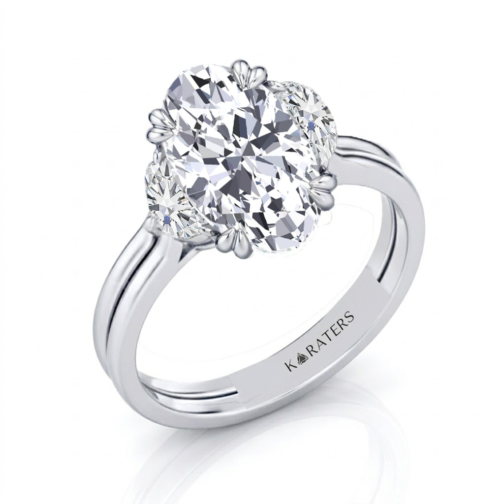 Oval Cut Lab Grown Diamond Engagement Ring with Side Stones WG2