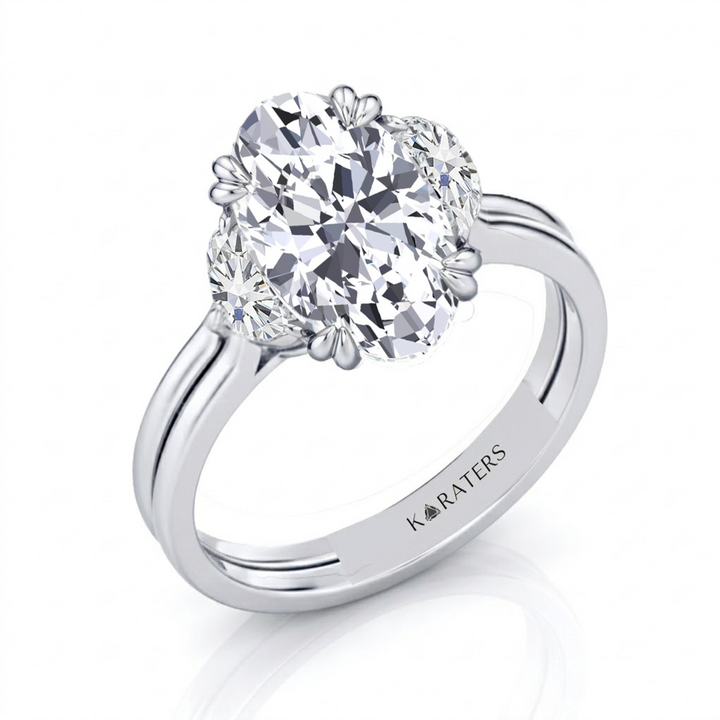 Oval Cut Lab Grown Diamond Engagement Ring with Side Stones WG2