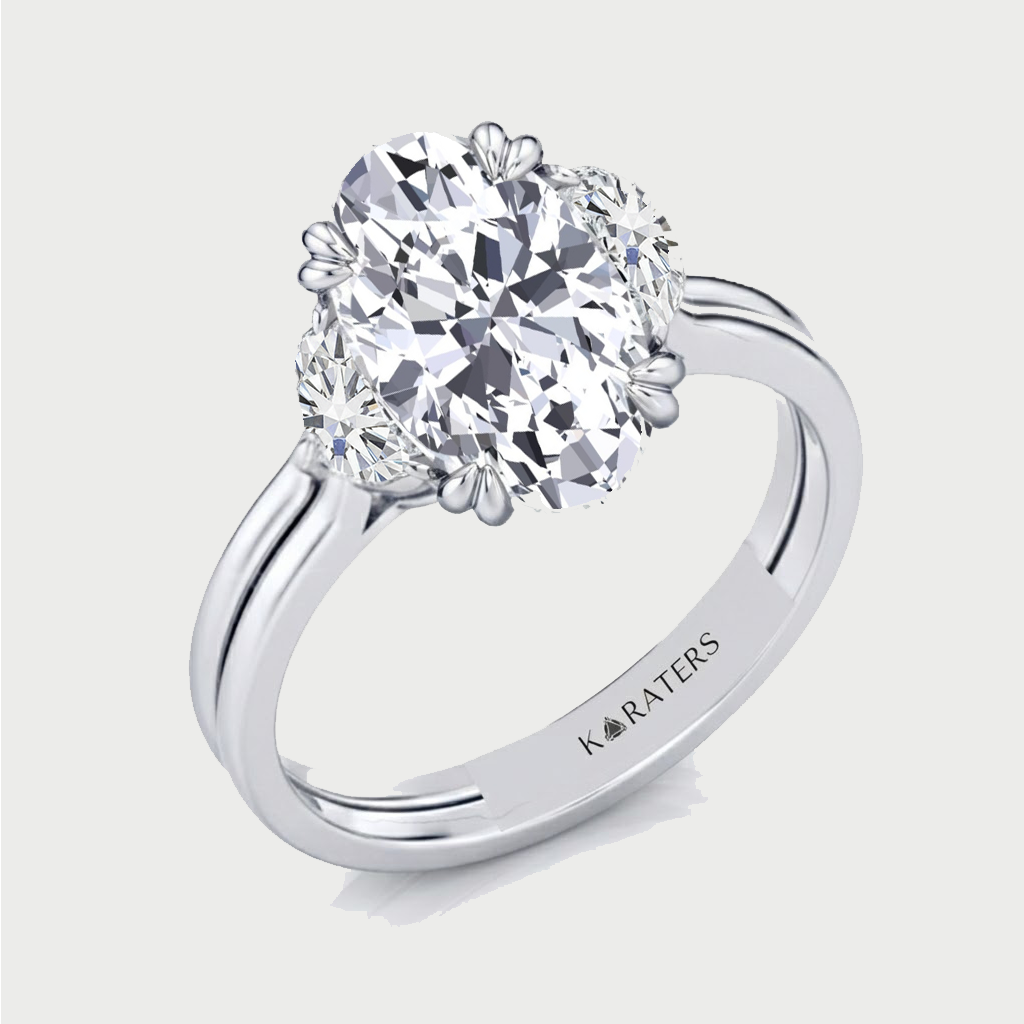 Oval Cut Lab Grown Diamond Engagement Ring with Side Stones WG