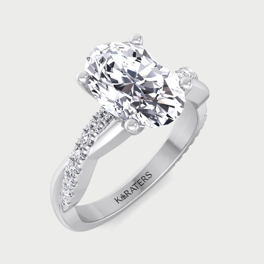 Oval Cut Lab Grown Diamond Engagement Ring with Oval Side Stones