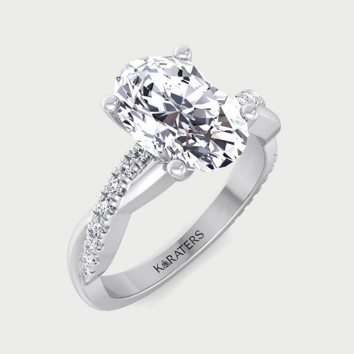 Oval Cut Lab Grown Diamond Engagement Ring with Oval Side Stones