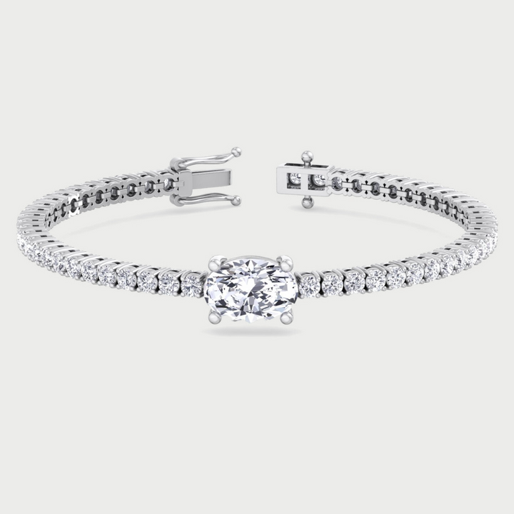 10Ct Oval Shape Single Station Lab-Grown Diamond Tennis Bracelet 14K Solid Gold