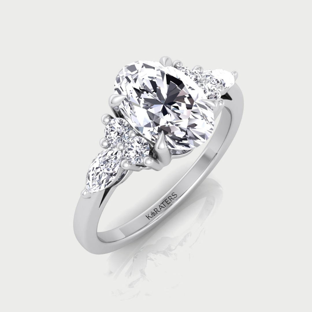 Oval Cut Lab Grown Diamond Engagement Ring with Round and Marquise SideStones  Platinum