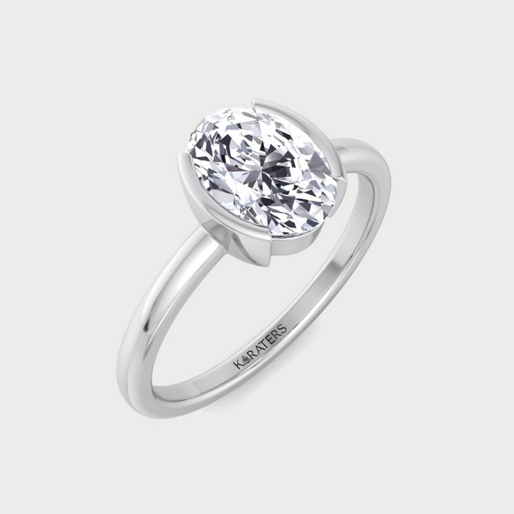 Half Bezel Oval Shape Lab-Grown Diamond Engagement Ring