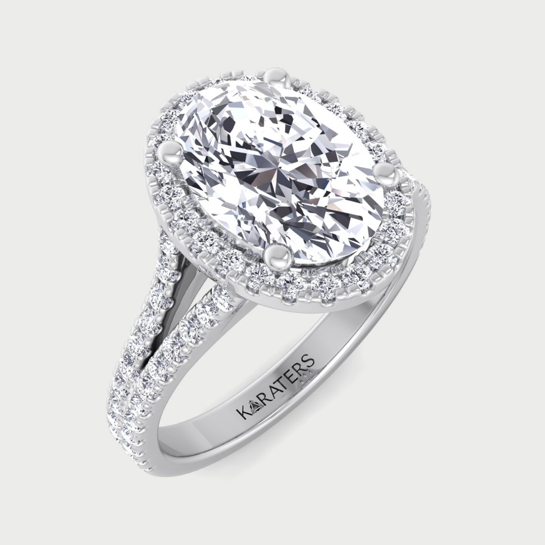 Oval Cut Halo Lab Diamond Engagement Ring with Split Shank Band