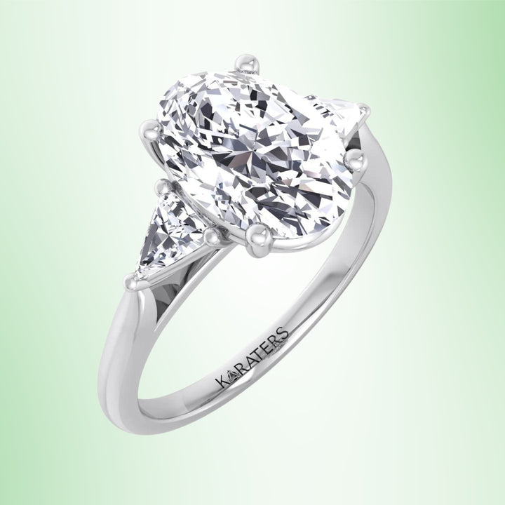 Oval Cut Lab Grown Diamond Engagement Ring Trillion Side Stones