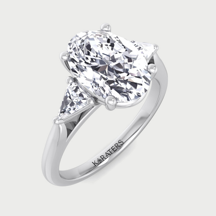 Oval Cut Lab Grown Diamond Engagement Ring Trillion Side Stones
