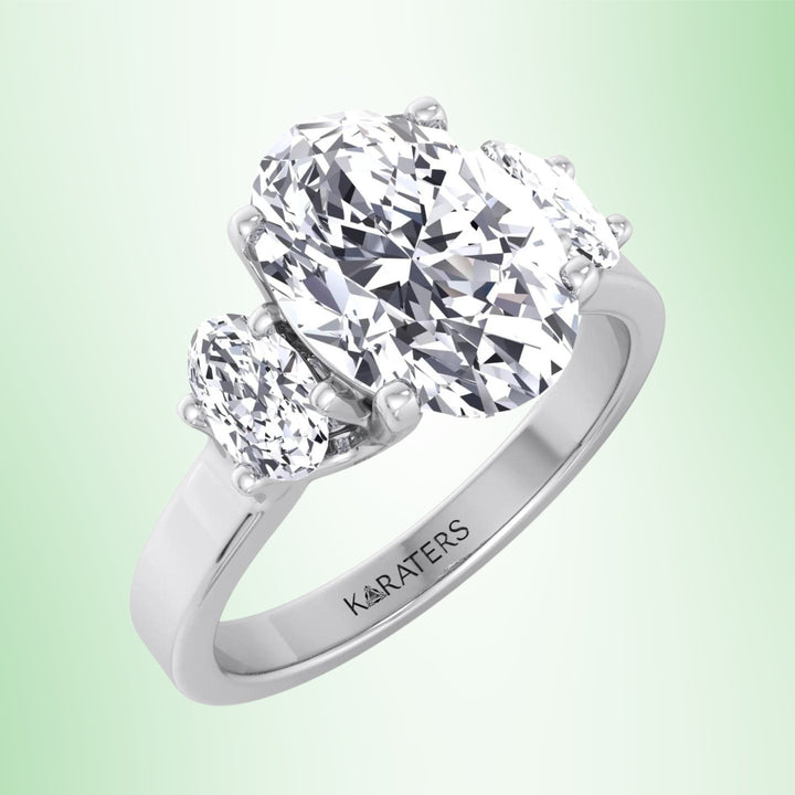 Oval Cut Lab Grown Diamond Engagement Ring with Oval Side Stones