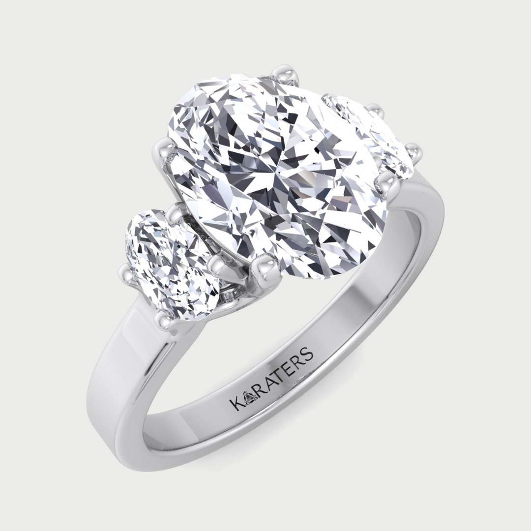 Oval Cut Lab Grown Diamond Engagement Ring with Oval Side Stones