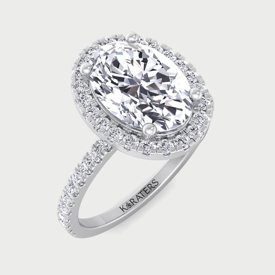 Oval Cut Lab Grown Diamond Halo Engagement Ring Pave Band