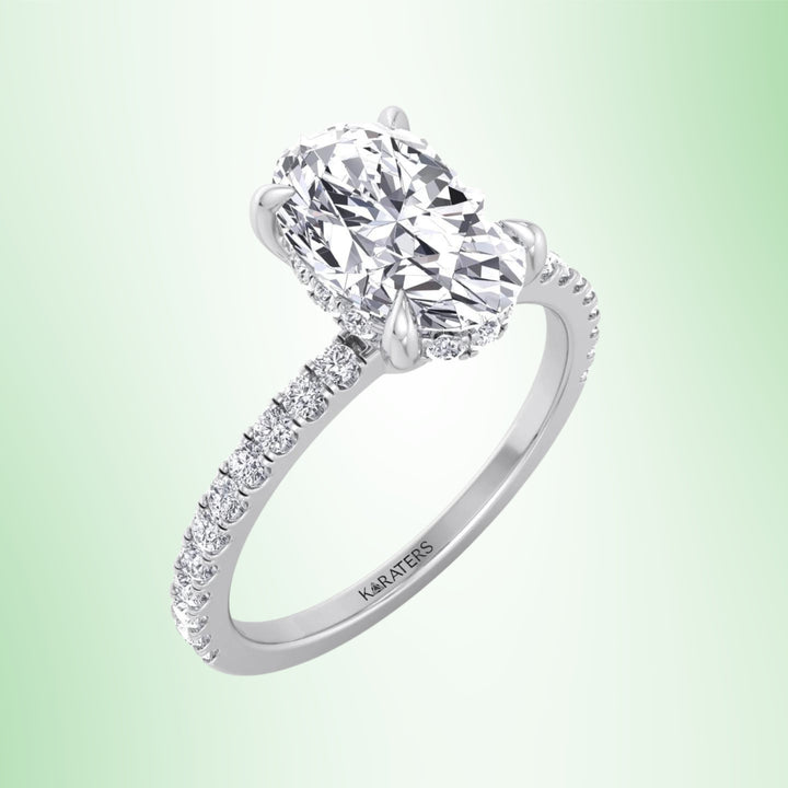 Oval Lab-Grown Diamond Invisible Halo Engagement Ring With Sidestones