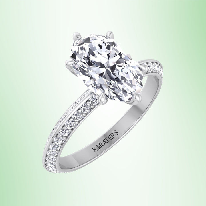 Oval Lab Diamond Engagement Ring with Double Sided Pave Band