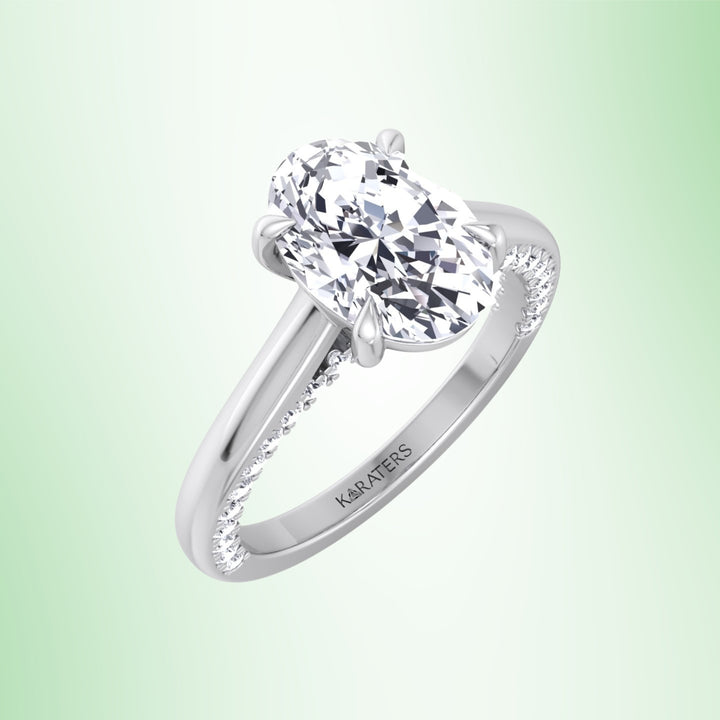 Oval Lab Diamond Pave Engagement Ring with Cathedral Accents