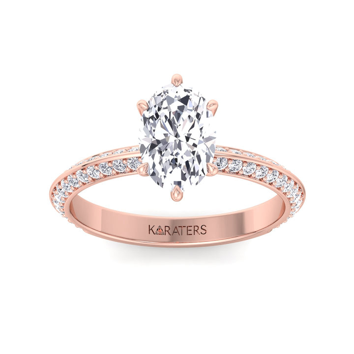 Oval Lab Diamond Ring Double Sided Pave Band Rose Gold