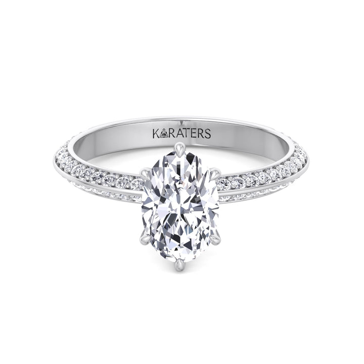 Oval Lab Diamond Ring Double Sided Pave Band White Gold