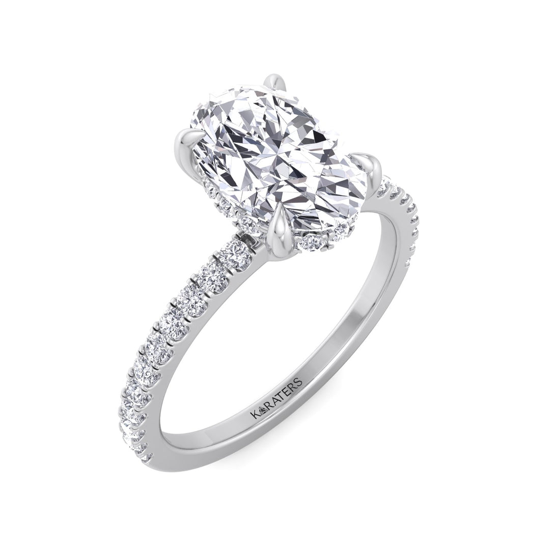 Oval Lab Diamond Ring Hidden Halo & Side Stones White