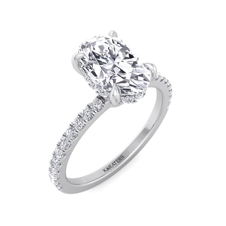 Oval Lab Diamond Ring Hidden Halo & Side Stones White