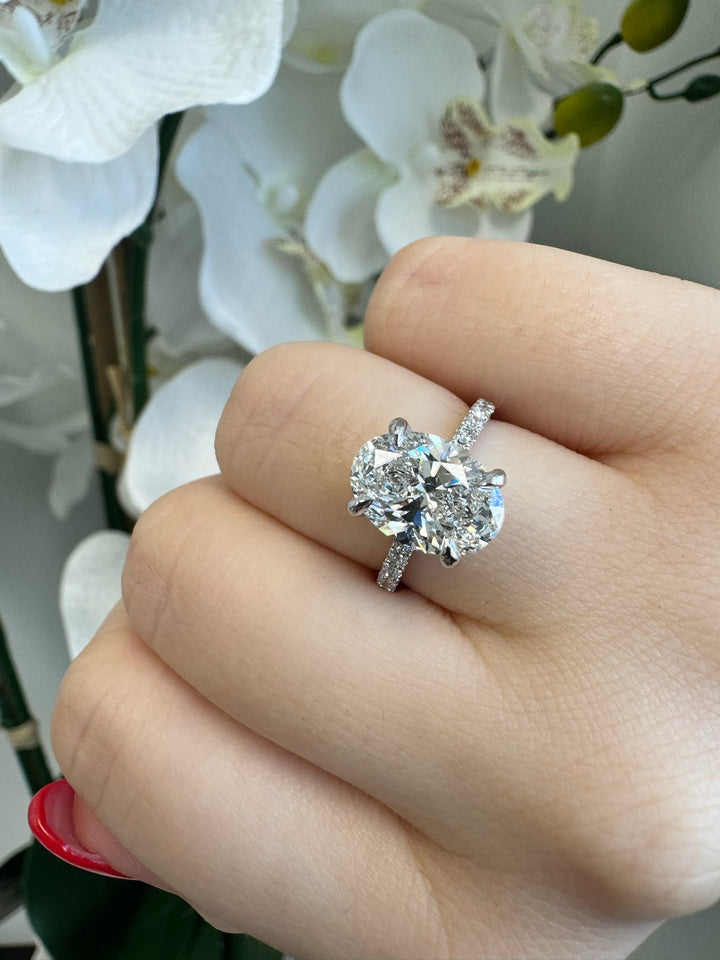 Oval Lab Diamond Ring Invisible Halo & Side Stones White