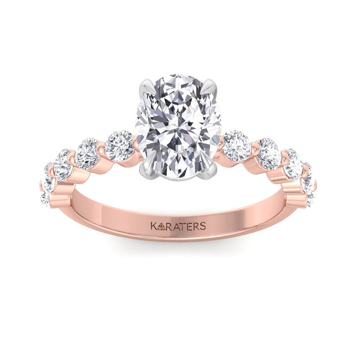 Oval Lab Diamond Ring Multi-Diamond Band Rose Gold