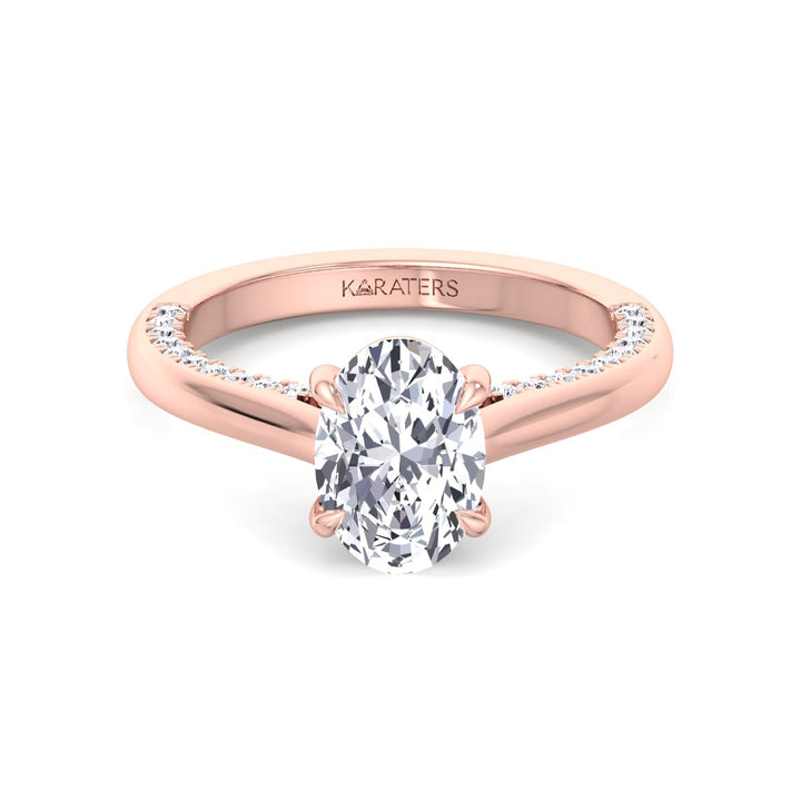 Oval Lab Diamond Ring Pave & Cathedral Design Rose