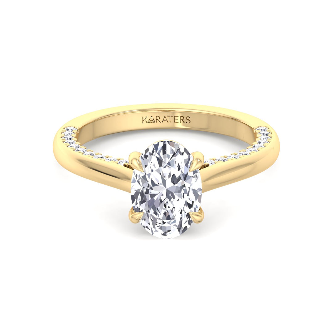 Oval Lab Diamond Ring Pave & Cathedral Design Yellow