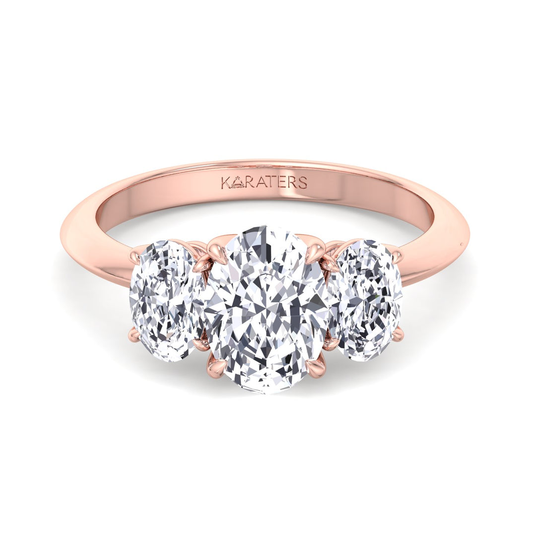 Oval Lab Diamond Ring Trio Stone Setting Rose