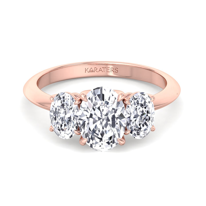 Oval Lab Diamond Ring Trio Stone Setting Rose