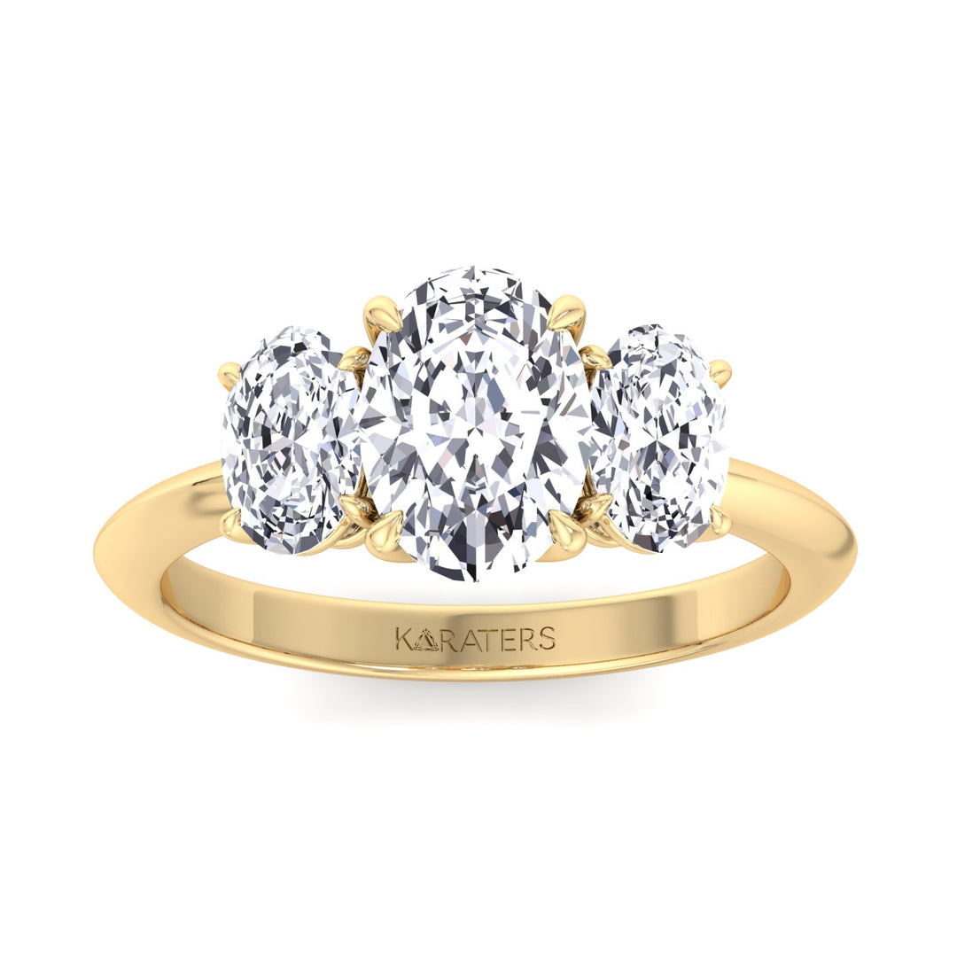 Oval Lab Diamond Ring Trio Stone Setting Yellow

