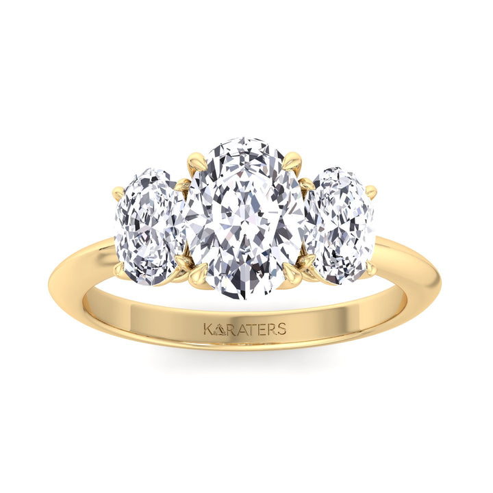 Oval Lab Diamond Ring Trio Stone Setting Yellow


